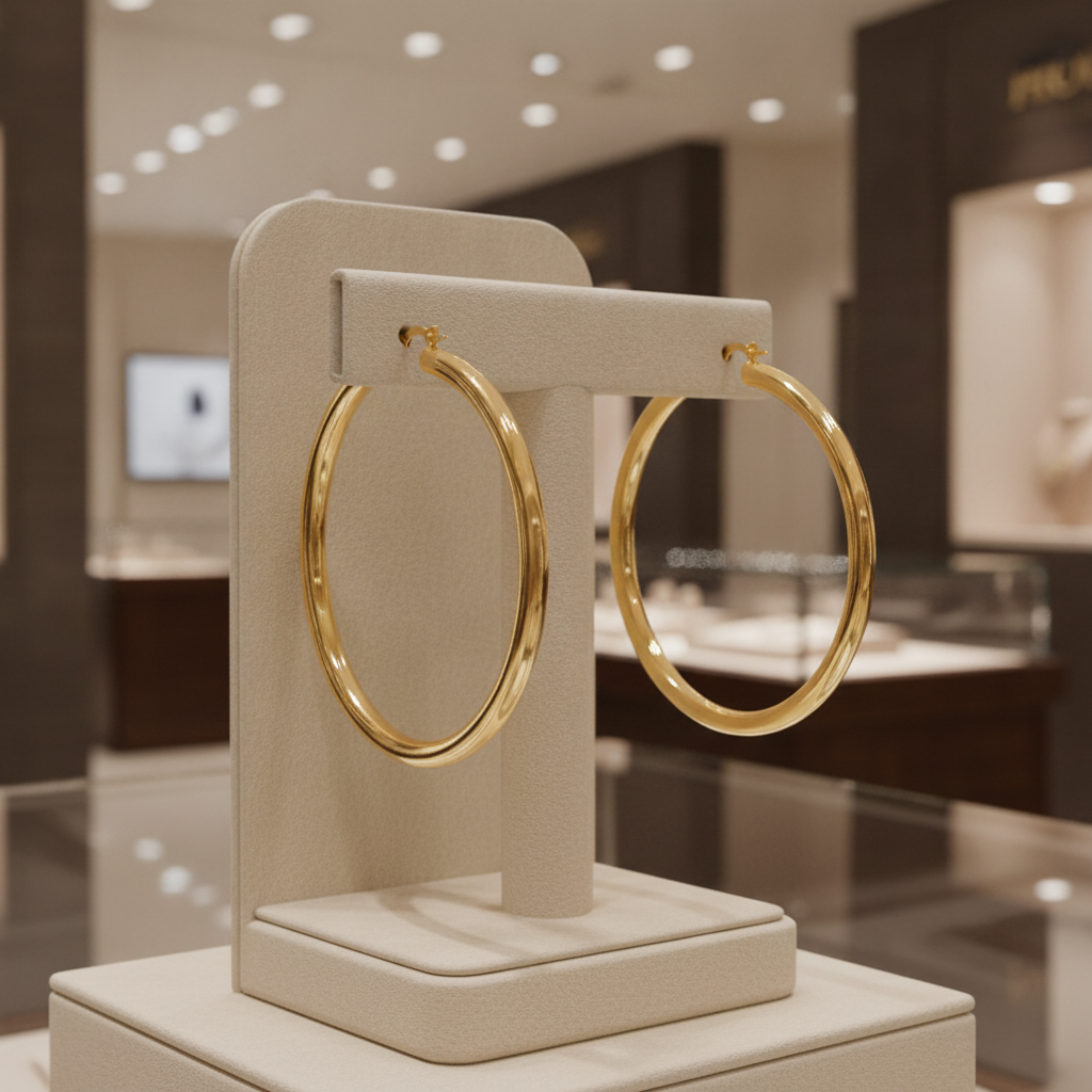 14K Solid Gold Hollow Hoop Earrings