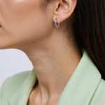 Load image into Gallery viewer, Buy 14K Solid Gold Diamonds and Turquoise Hoops
