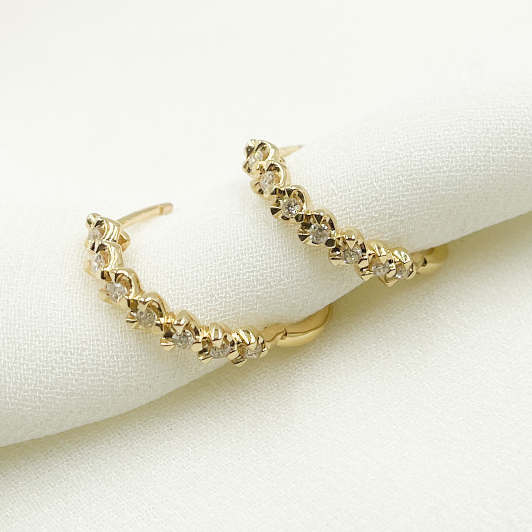 14K Solid Gold and Diamonds Flower Hoops. EHE56367