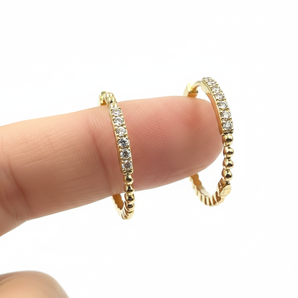 EHC56711. 14K Solid Gold Diamond Hoop Earrings