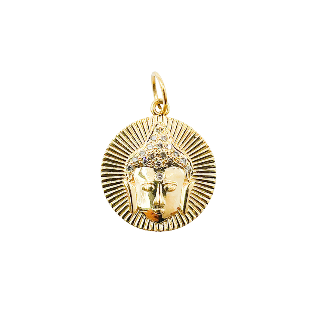 14K Solid Gold with Diamonds Circle Shape with Buddha Charm. GDP73