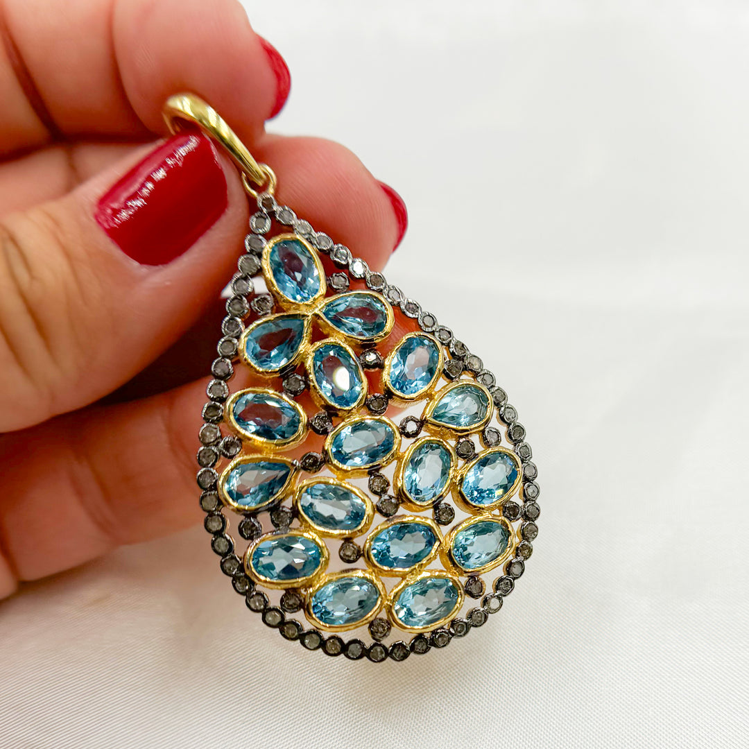 DSP022. Diamond Sterling Silver Drop Pendant With Gemstone