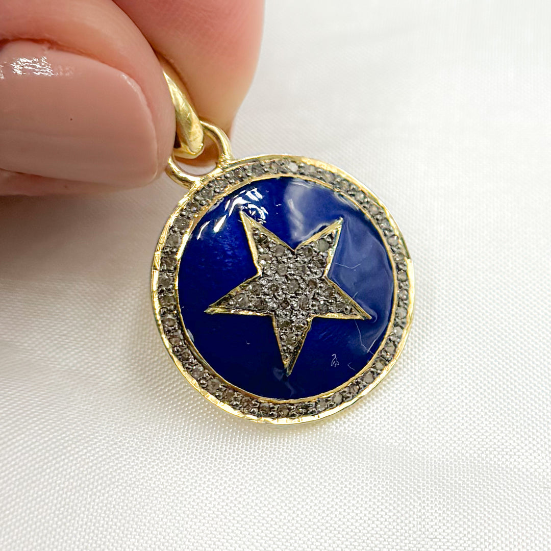 DP456A. Diamond Sterling Silver Round Enamel Pendant