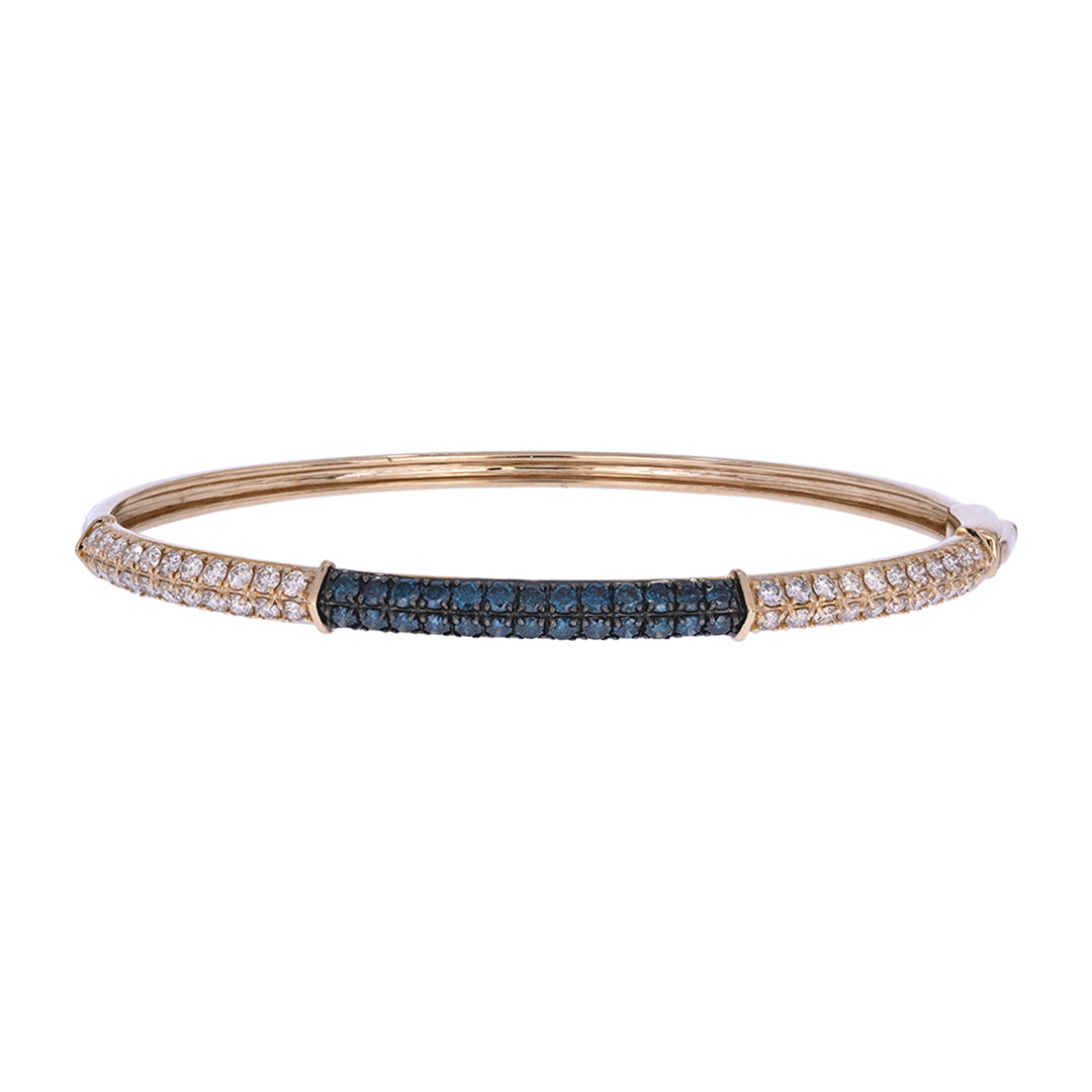 BNK68623B. 14K Solid Yellow Gold Elegant Bangle Featuring Blue Diamonds and White Diamonds