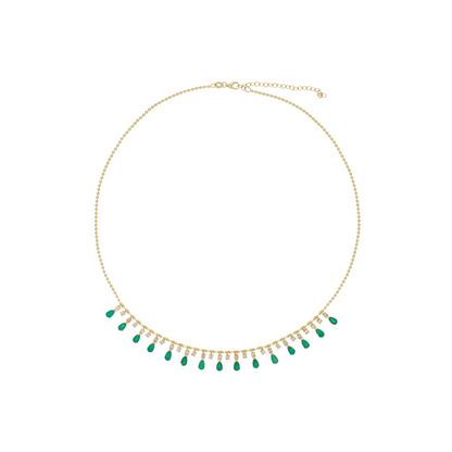 NFL71707. 14K Solid Gold Diamond and Gemstone Necklace