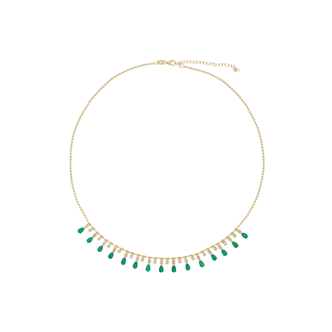 NFL71707. 14K Solid Gold Diamond and Gemstone Necklace