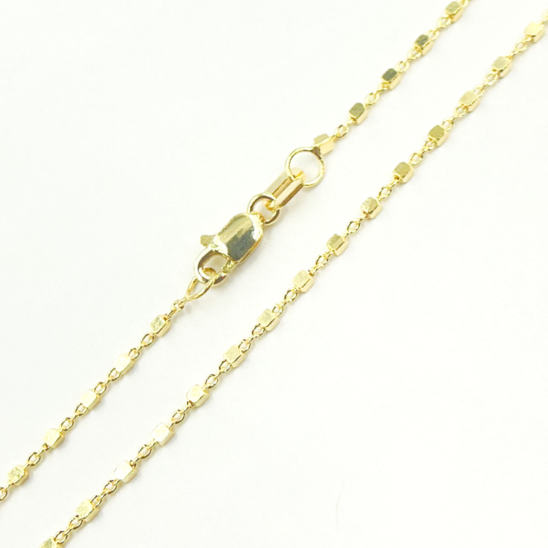 0257601SA. 14K Solid Gold Cable and Cubes Chain