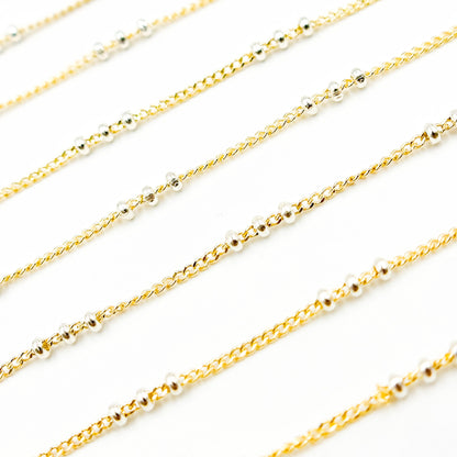 XM/S1327CF/29. 14k Gold Filled Curb Chain and 3 Sterling Silver Beads in Between