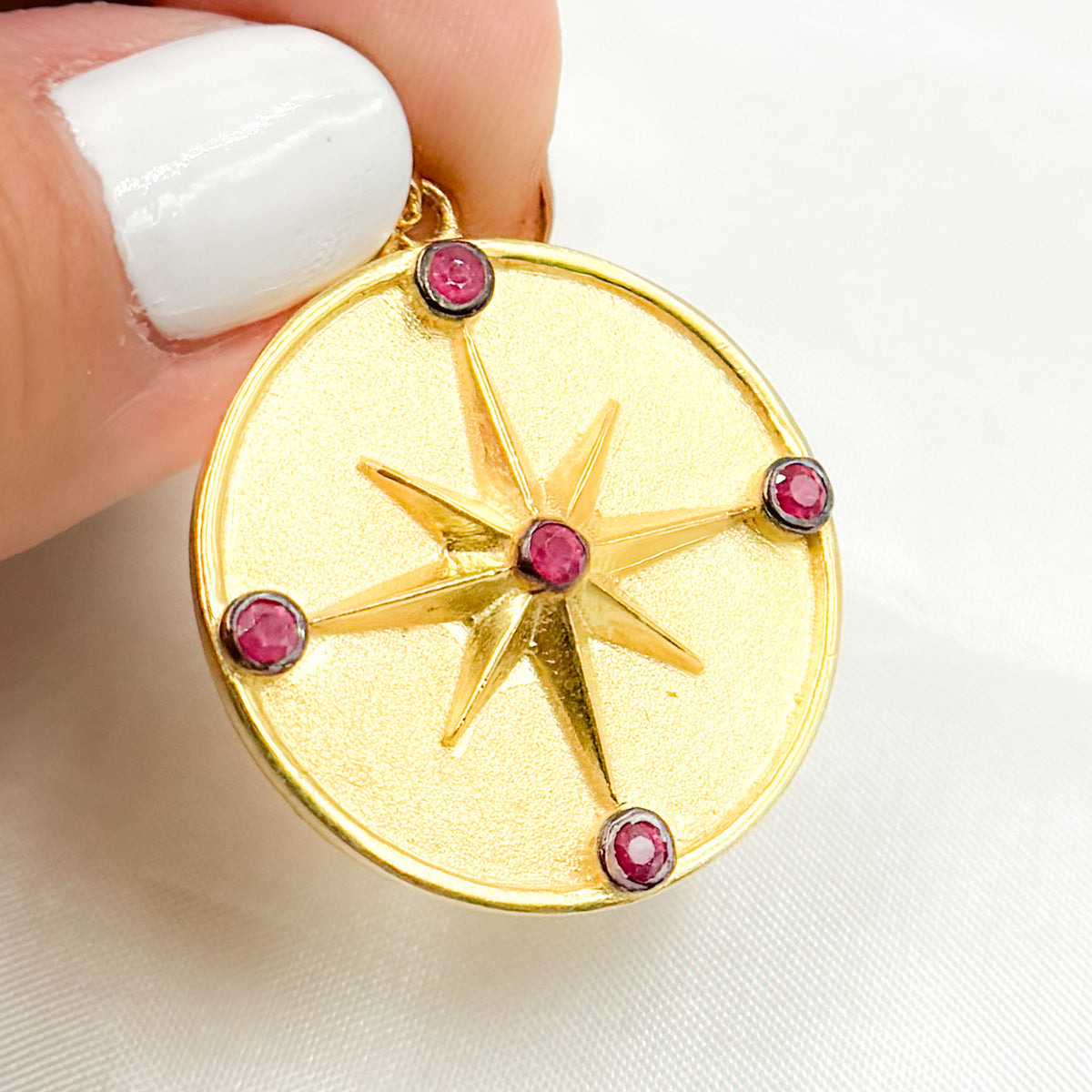 Shop Now Silver Round Star Pendant with Gemstone