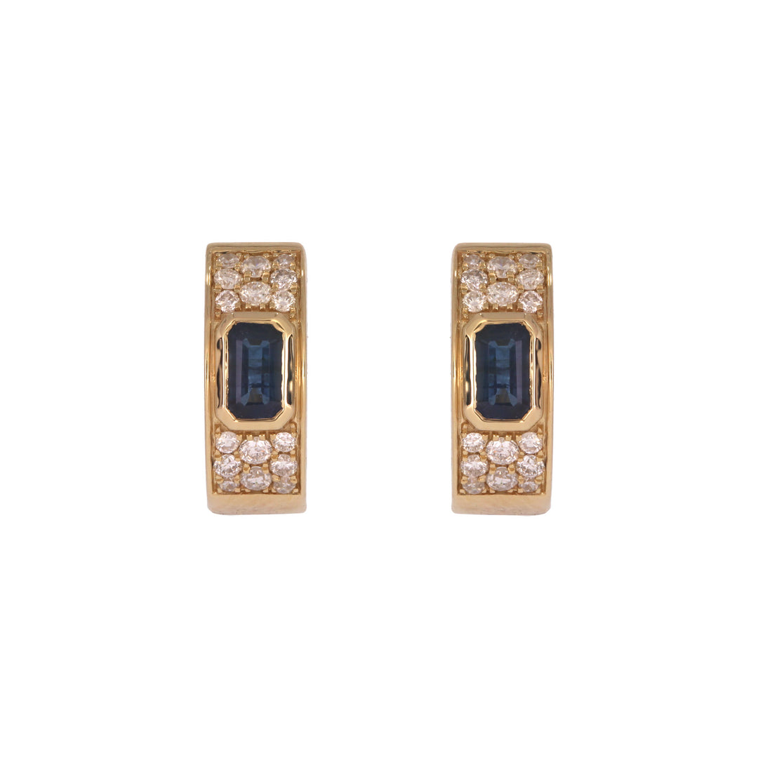 EHF57634. 14k Solid Gold Diamond and Gemstones Hoop Earrings