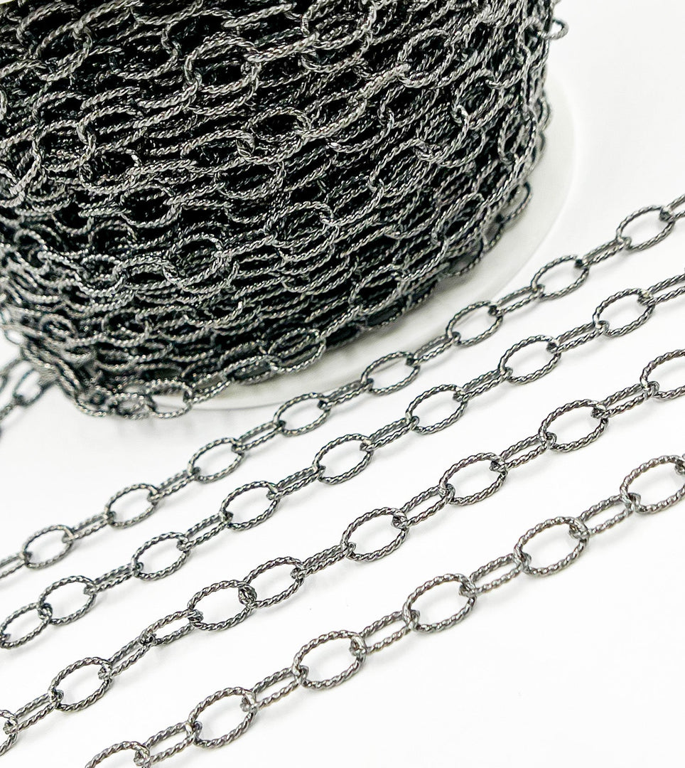 Black Rhodium 925 Sterling Silver Twisted Oval Link Chain. BR21