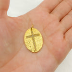 Load image into Gallery viewer, Pave Diamond &amp; 925 Sterling Silver Black Rhodium and Gold Plated Oval Cross Pendant. DC531
