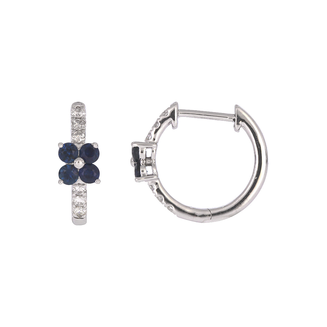 EHC57662. 14K Solid Gold Floral Diamond & Gemstone Hoop Earrings
