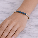 Load image into Gallery viewer, BNK68623B. 14K Solid Yellow Gold Elegant Bangle Featuring Blue Diamonds and White Diamonds