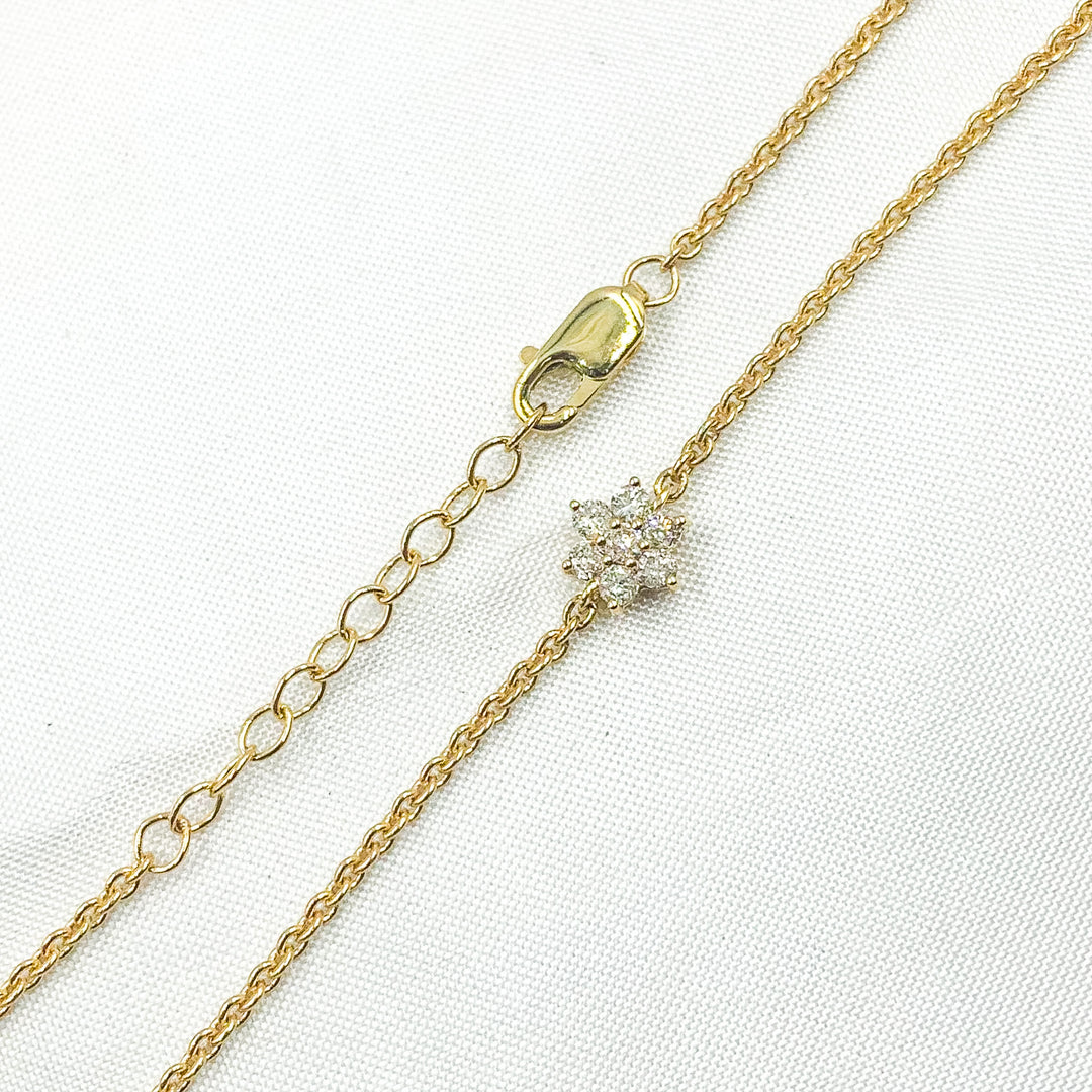 BFC60634. 14k Solid Gold Diamond Flower Bracelet