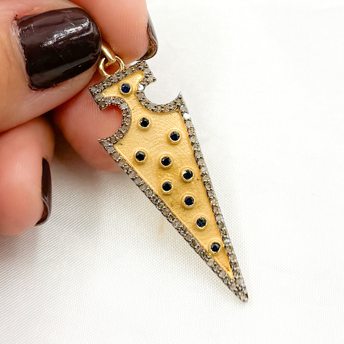 Diamond Silver Arrow Head Pendant with Gemstone