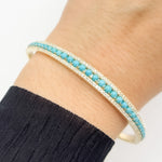 Load image into Gallery viewer, BNK68477TQ. 14K Solid Yellow Gold Turquoise and Diamond Fancy Bangle