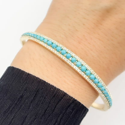 BNK68477TQ. 14K Solid Yellow Gold Turquoise and Diamond Fancy Bangle
