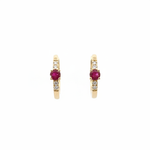 Load image into Gallery viewer, EHA57619RU. 14K Solid Gold Ruby &amp; Diamond &amp; Hoop Earrings