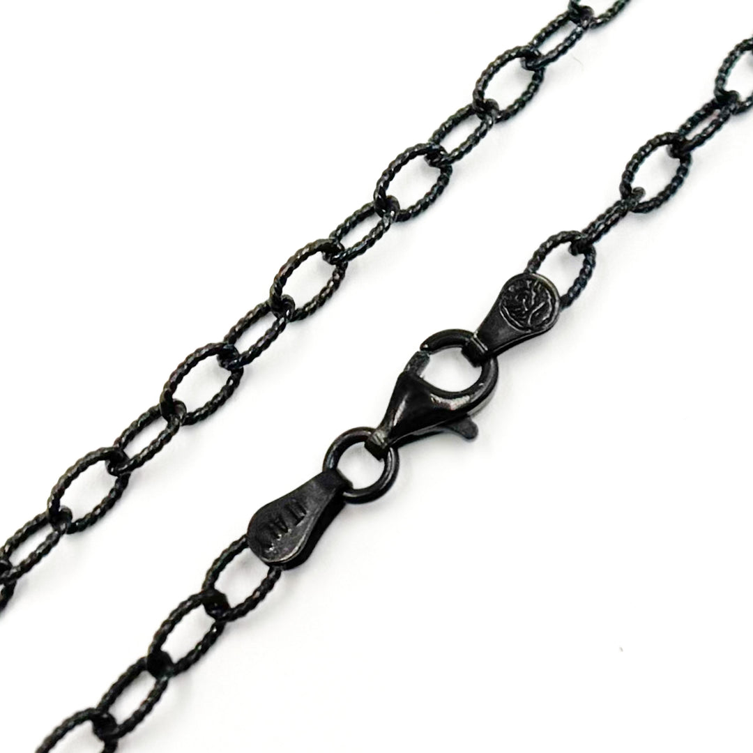 80BR. Black Rhodium 925 Sterling Silver Textured Cable Necklace
