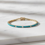 Load image into Gallery viewer, BTI65402TQ. 14K Solid Gold Diamond and Turquoise Bracelet