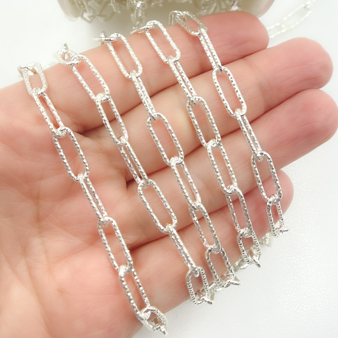 925 Sterling Silver Diamond Cut Paperclip Link Chain. V9SS