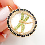 Load image into Gallery viewer, 14K Gold Dragon-fly Round Pendant