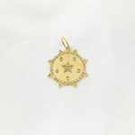 Load image into Gallery viewer, 14K Solid Gold Diamond Sun Shape Charm with Star in the Center in Gemstones. GDP547
