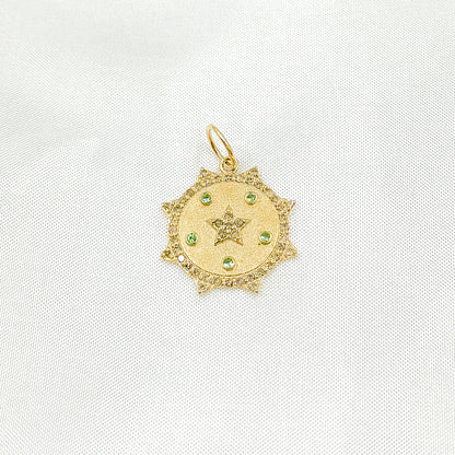 GDP547. 14K Solid Gold Diamond Sun & Star Charm with Gemstone