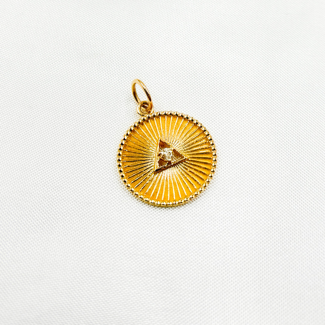 GDP269. 14K Solid Gold Diamonds Circle Triangle Charm