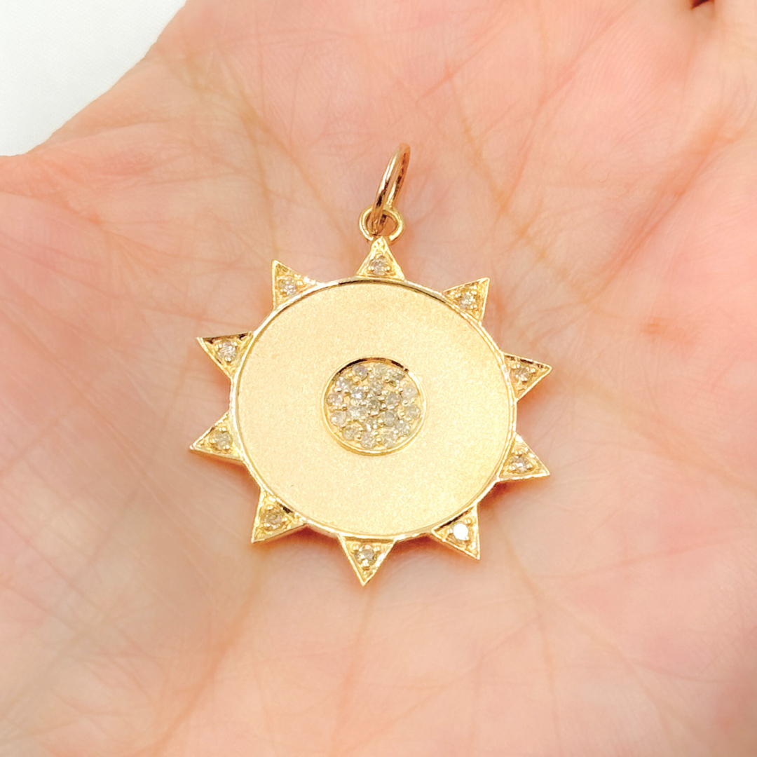 14K Solid Gold with Diamonds Sun Charm. GDP179