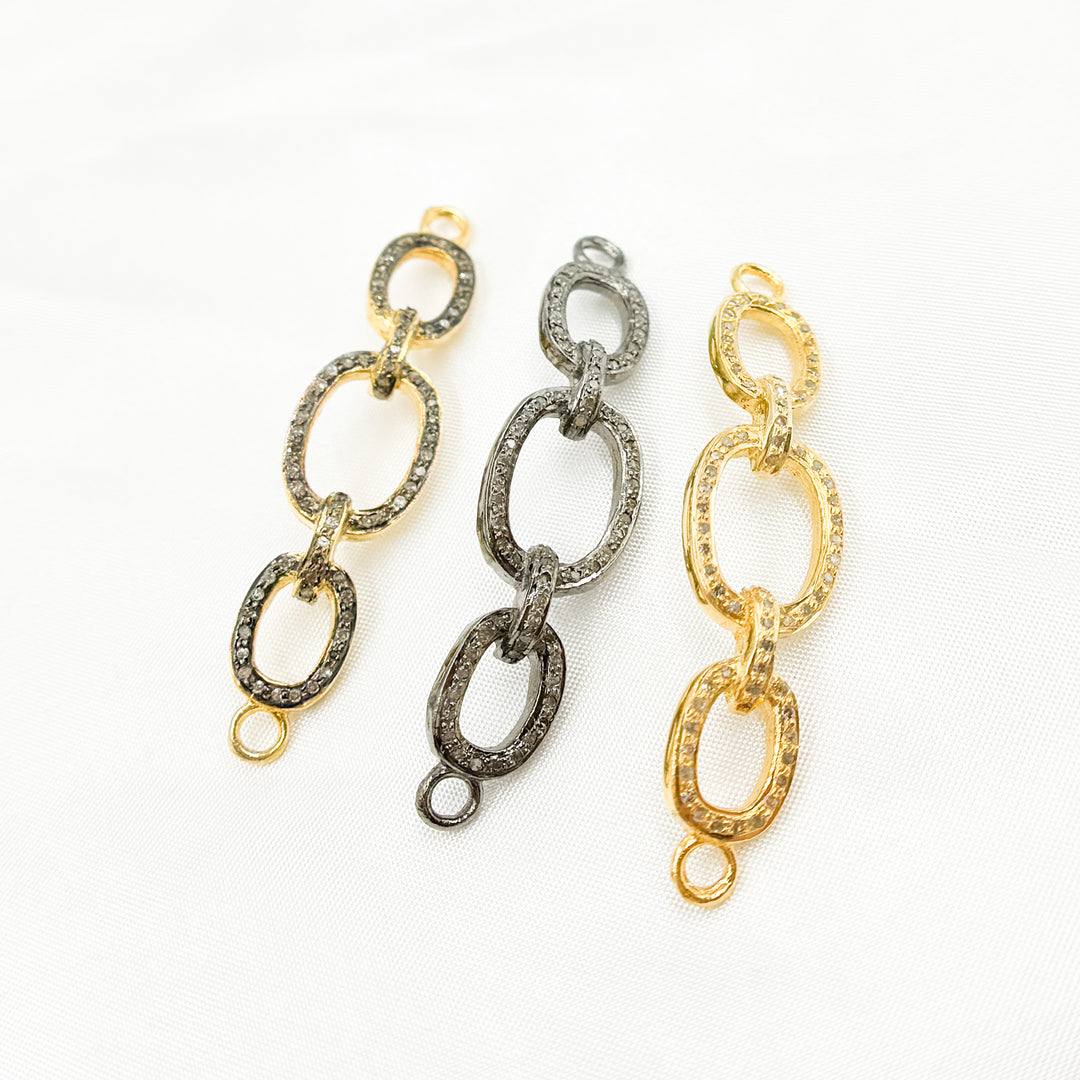 Pave Diamond & 925 Sterling Silver Black Rhodium, Two-Tone and Gold Plated Oval Link Connector. DC971