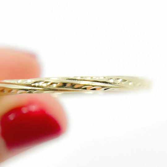 GER60. 14K Solid Gold Engraved Tornado Hoop Earrings