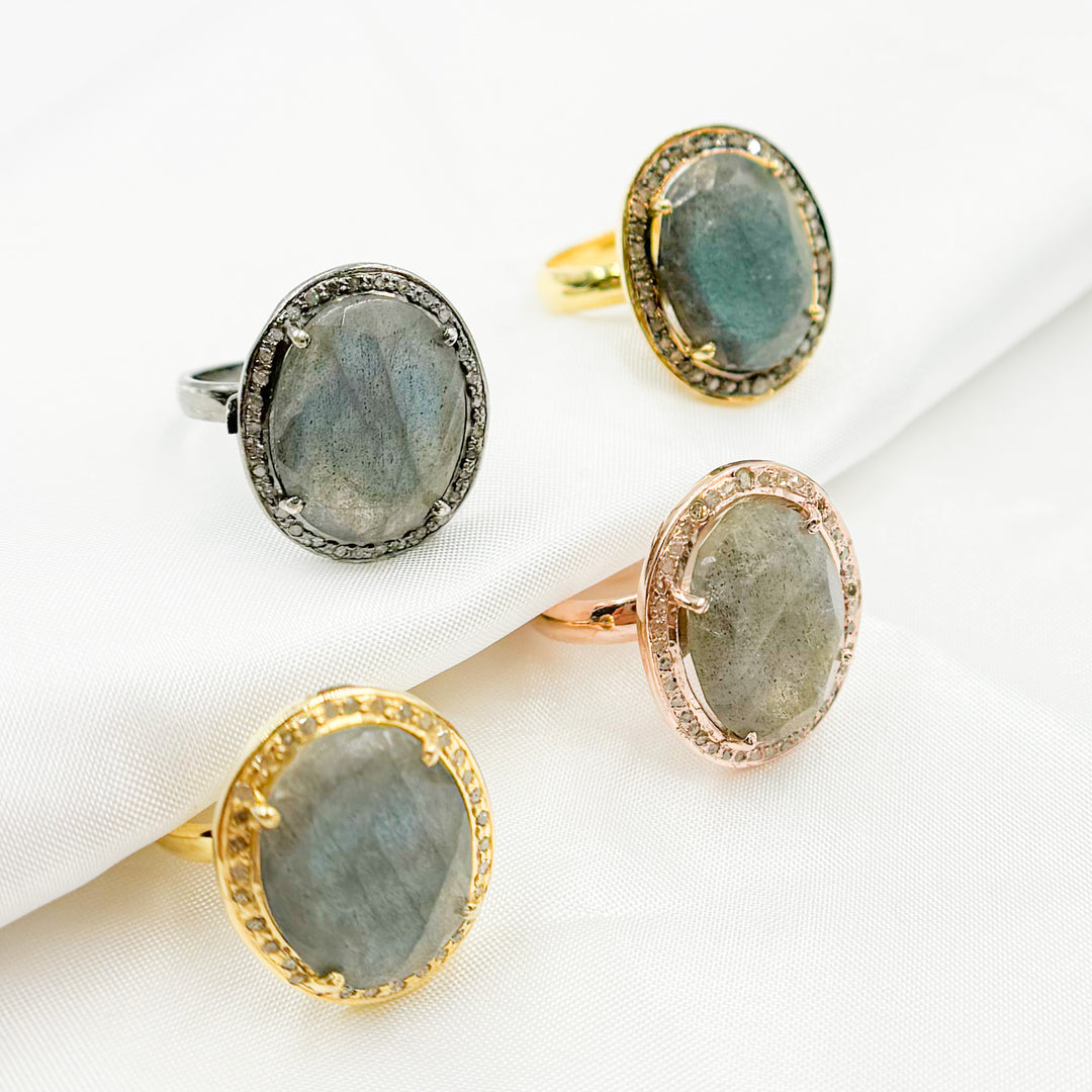 DE018. Diamond Sterling Silver Labradorite Oval Ring