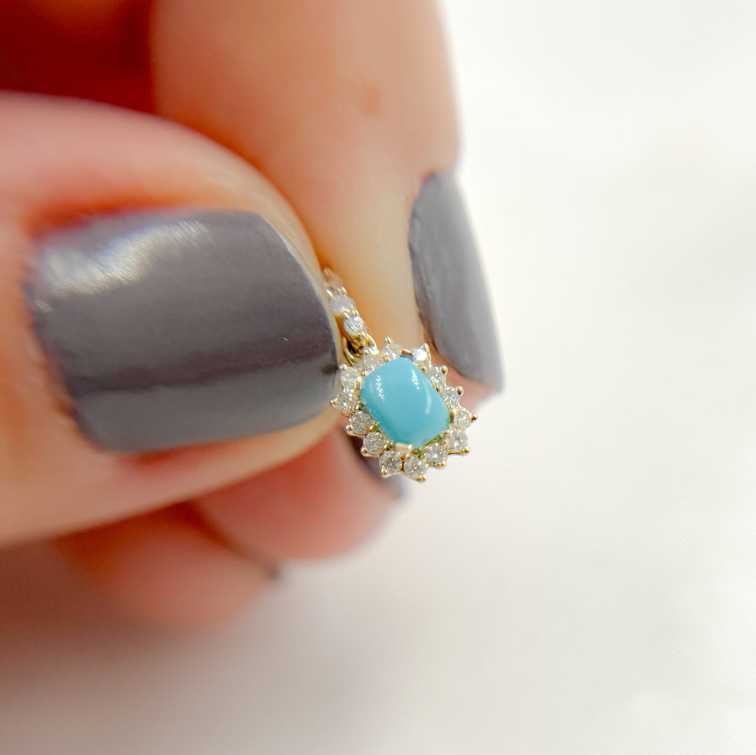 14k Solid Gold Diamond and Turquoise Charm. PN113006Y14TQ1