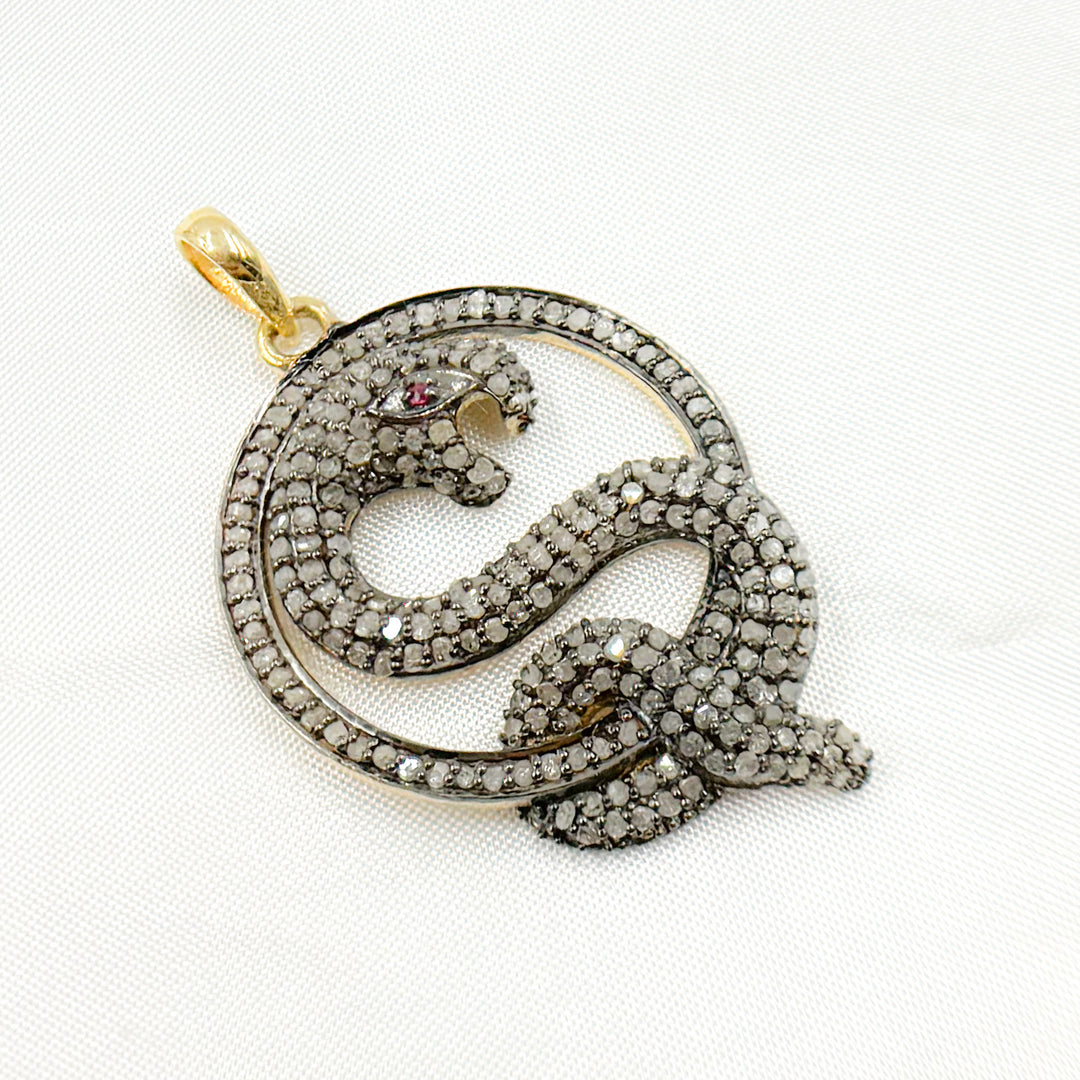 DP072. Diamond Sterling Silver Snake Pendant with Gemstone