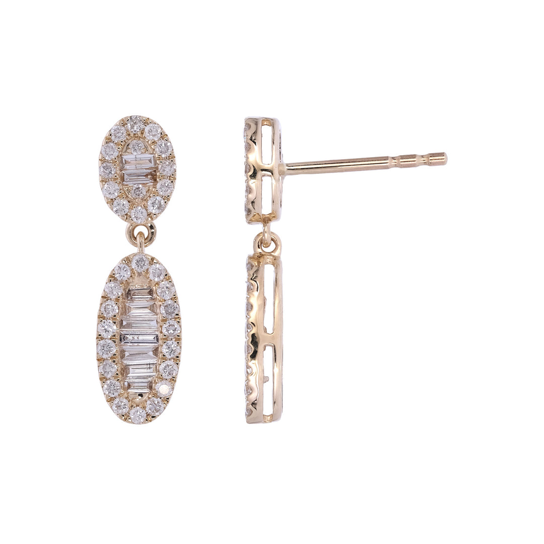 EFJ54504. 14K Solid Gold Diamond Baguette Dangle Stud Earrings