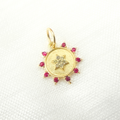 GDP442. 14K Solid Gold Diamond Circle Charm with Star