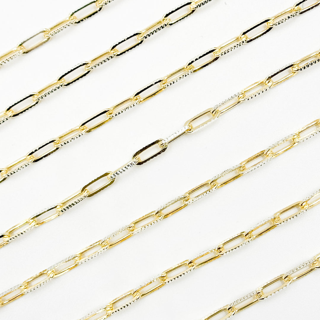 Z113GS. Two Tone Sterling Silver and Gold Plated Paperclip Textured Chain