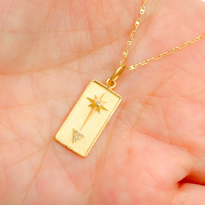 GDP623. 14K Solid Gold Diamond Rectangle Shape Charm with Star and Triangle in the Center