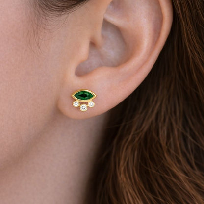 EFB52986. 14K Solid Gold Diamond and Gemstone Fancy Stud Earrings