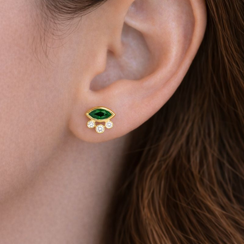 EFB52986. 14K Solid Gold Diamond and Gemstone Fancy Stud Earrings