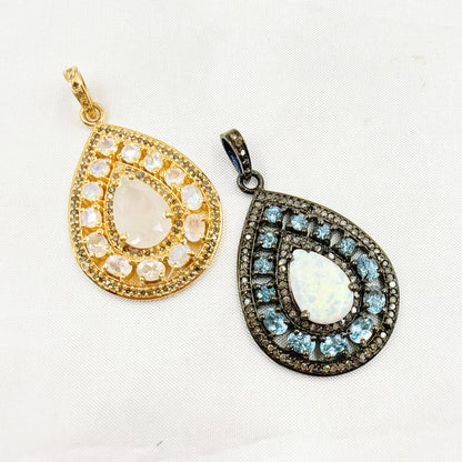 DSP068. Diamond Silver Gemstone Drop Pendant