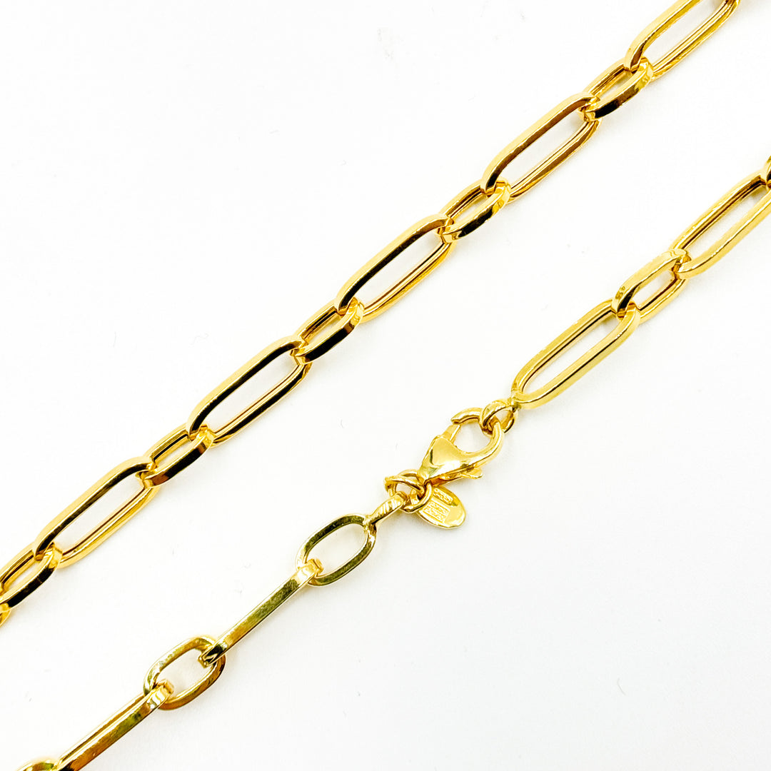 TRE001. 14k Solid Yellow Hollow Gold Long and Short Link Chain