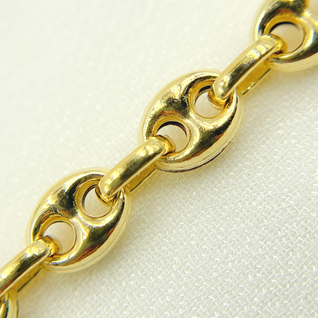 Gold Plated 925 Sterling Silver Puff Marina Link Chain. V24GP