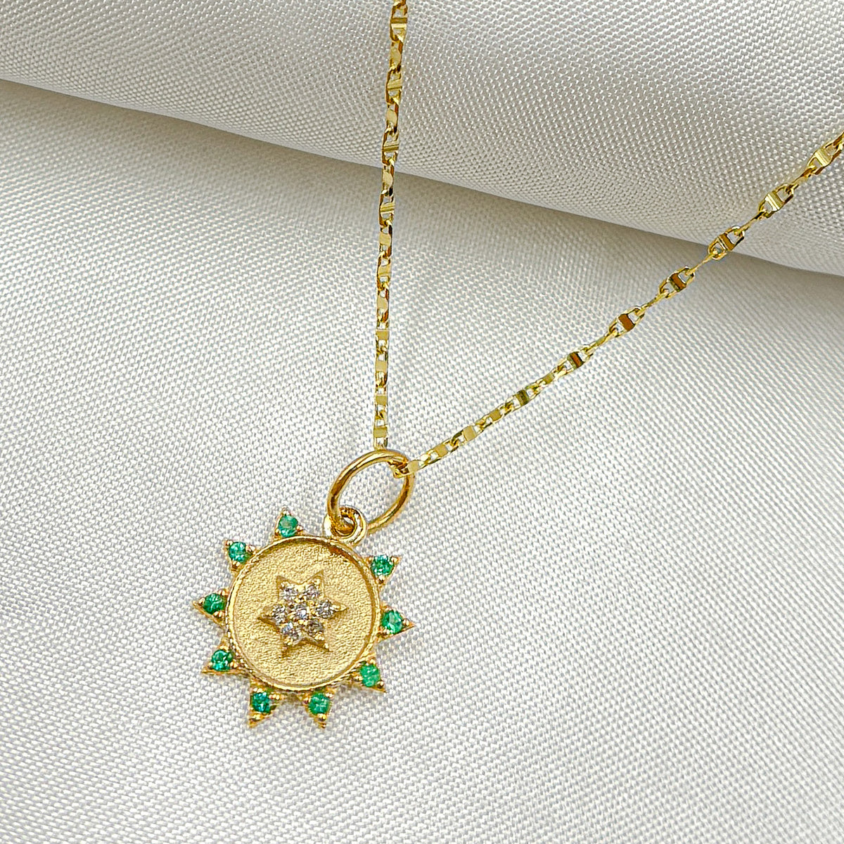 GDP442. 14K Solid Gold Diamond Circle Charm with Star