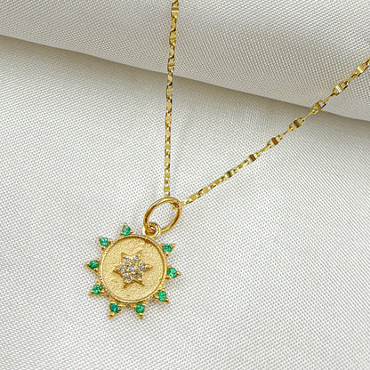 GDP442. 14K Solid Gold Diamond Circle Charm with Star