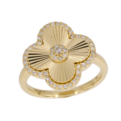 Buy Now  14K Solid Yellow Gold Diamond Flower Ring