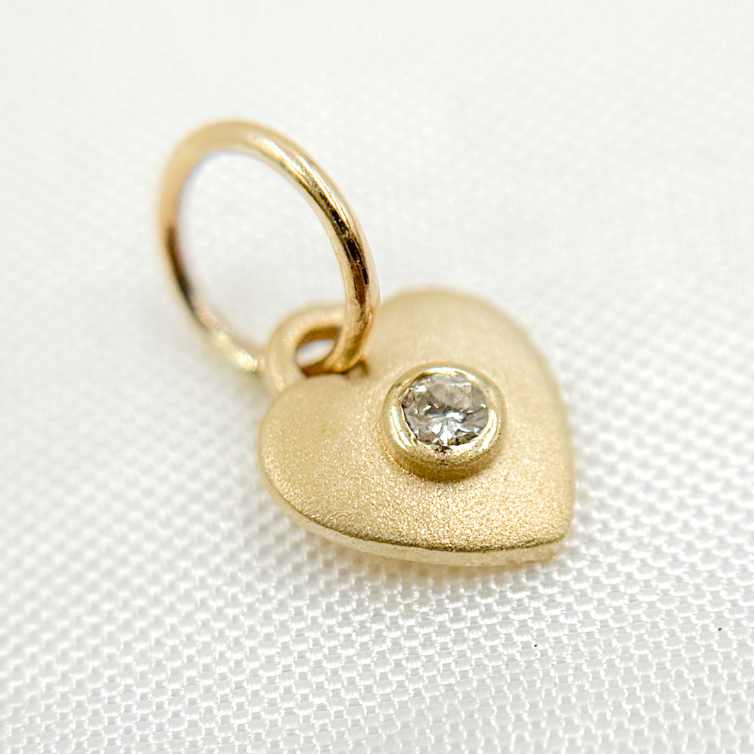 GDP416. 14K Solid Gold Heart Charm with Gemstone