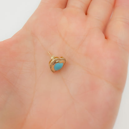 Shop 14K Solid Yellow Gold Diamond and Turquoise Heart Stud Earring